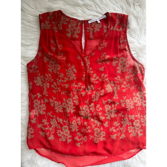 Collective Concepts Sleeveless Womens Red Floral Sheer Blouse MP - Picture 6 of 12